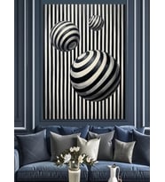 Siyah Beyaz Spiral Toplar Soyut Dekoratif Kanvas - Mdf Ahşap Tablo