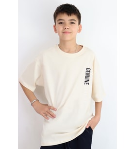 Breeze Erkek Çocuk Tişört Sırt Kısmı Yazı Baskılı 9-14 Yaş, Krem