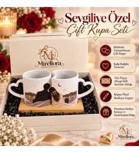 Sevgiliye Özel Çift Kupa Seti – Kalp Kulplu Kişiye Özel Baskılı Mirellora