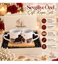 Sevgiliye Özel Çift Kupa Seti – Kalp Kulplu Kişiye Özel Baskılı Mirellora