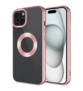 Coverzone Apple iPhone 15 ile uyumlu K?l?f Kamera Korumal? Logo G�steren Parlak renk kenar �izgileri ile ??k bir tasar?m Colored Z-Omega Kapak Rose Gold