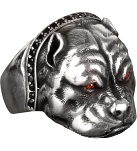925 Ayar Gümüş Bulldog Yüzük, Gümüş Erkek Yüzük, Köpek Hayvan Yüzüğü