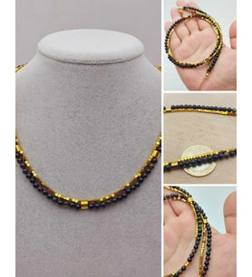 Lucid Dream Serisi Golden & Siyah Obsidyen Taşı 4mm Kolye (24290)