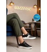 United Colors Of Benetton Siyah Beyaz Bağcıklı Cilt Memory Foam Unisex Spor Ayakkabı BNI-12074 G