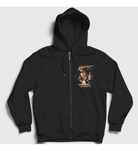 Presmono Unisex Siyah Poster Film Indiana Jones Fermuarlı Kapüşonlu Sweatshirt 486610tt