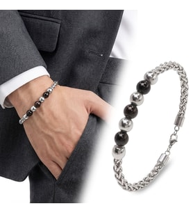 💎 Premium Siyah Beyaz Çelik Top Çelik Zincir Erkek Bileklik 31834B29D1 - 25 cm