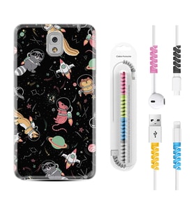 Samsung Note 3 4 5 8 9 20 Ultra 10 Lite Kılıf Kablo Koruma Spiral Silikon Planet Animals 1771