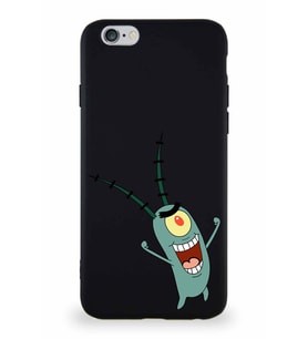 Apple iPhone 6S Soft Premier Kapak Plankton Tasarımlı Silikon Kılıf - Siyah (Şeffaf)