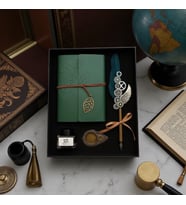 İsme Özel Yeşil Renk Divit Hokka Defter Ve Tüylü Kalem Seti