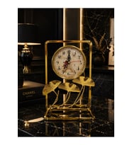 Gold Metal Çerçeveli Paris Manzaralı Ginkgo Yapraklı Dekoratif Masa Üstü Saat ve Biblo 24x16 cm
