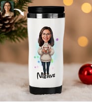 BK Gift Kişiye Özel Kadın Yılbaşı Karikatürlü Çelik Termos Bardak - 6, Yılbaşı Hediyesi, Yeni Yıl Hediyesi