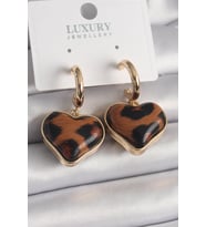Mey İthalat® Pirinç Renk 3D Kalp Leopar Desen Model Kadın Küpe