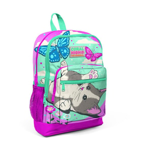 Coral High Kids  Su Yeşili Pembe Kedi Desenli Dört Bölmeli Okul Sırt Çantası 23707