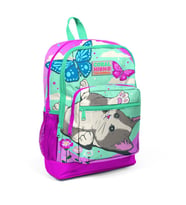 Coral High Kids  Su Yeşili Pembe Kedi Desenli Dört Bölmeli Okul Sırt Çantası 23707