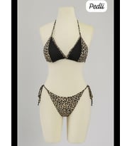 Fantezia Night Kadın Siyah ve Leopar Detaylı Yandan Bağlamalı Bikini Takımı
