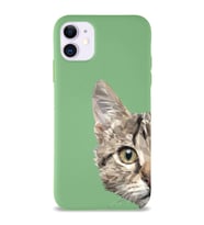 Apple iPhone 11 Uyumlu Lansman Kılıf Catface Tasarımlı İçi Kadife Kapak-Yeşil (Şeffaf)