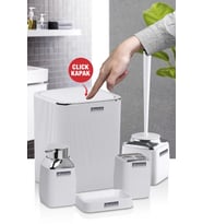 Beyaz Çizgili Krom 5'li Banyo Seti