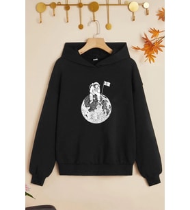 Çocuk Astronot Baskılı Sweatshirt (Siyah)