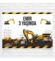 İş Makinesi Temalı Doğum Günü Afişi