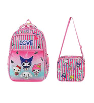 İlkokul Çantası Kuromi 2'li Set 40*30 Cm Beslenme Çantası Ortopedik Sırt Çantası Kız Çocuk
