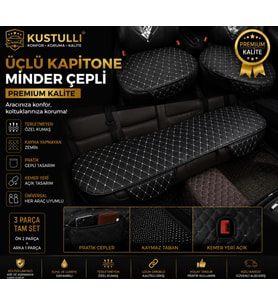 Kuştulli Terletmeyen kapitone oto koltuk minderi 3'lü set Cepli Model (Gri)