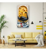 Dikey Panoramik Kanvas Tablo Kuğu ve Lale Hayvan Tablosu Ev Ofis Duvar Dekoru