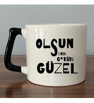 Olsun Senin G*tün Güzel Baskılı Siyah Kulplu D Kupa (Beyaz)