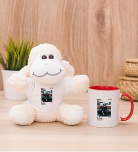 Kişiye Özel İnstagram Tasarım Fotoğraflı Peluş Koyun ve Kırmızı Kupa