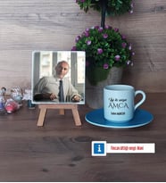 Amcaya Hediye Fotoğraflı Dekoratif Taş, Ahşap Altlıklı Türk Kahvesi Fincanı Hediye (Model 5)