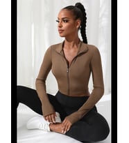 Fantezia Night Kadın Bordo Uzun Kol Fermuarlı Parmak Geçme Detaylı Dik Yaka Crop Top Bluz