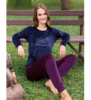 Pijamoni Kadın Kışlık Bisiklet Yaka Likralı Kadife Pijama Takımı 4210/3- 1 Adet (Lacivert)