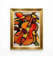 Tablore Çello Müzisyen Temalı Soyut Kübik Sanat Yağlı Boya Dokulu Çerçeveli Duvar Tablosu