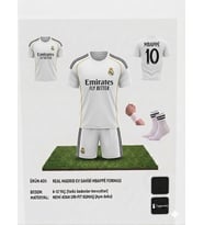 Kylian Mbappé 25/26 Sezon Real Madrid 10 Numara Çocuk Forması 4 Parça Forma+Şort+Çorap+Biliklik