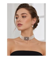 Choker İnci Kolye ve İnci Küpe Seti Zirkon Taşlı Otantik Tasarım