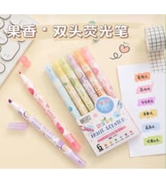 Kawaii Meyve Desenli Çift Uçlu Fosforlu Kalem Seti 6 Kalem 12 Renk Kawaii İşaretleme Kalemi