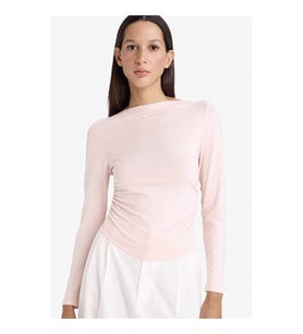 Defacto Slim Fit Kayık Yaka Pembe Kadın Uzun Kollu T-shirt F9029AX/PN447