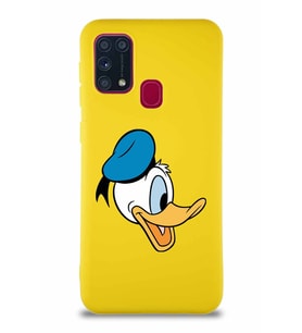 Samsung Galaxy M31 Soft Premier Kapak Donald Duck-F Tasarımlı Silikon Kılıf - Sarı (Şeffaf)