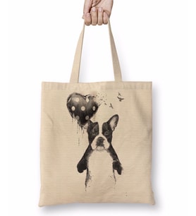 Balloon Dog Pug Köpek Bez Çanta Uzun Saplı