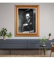 Altın Varaklı Çerçeveli Paspartulu Atatürk Tablo TR1513 (Gold)
