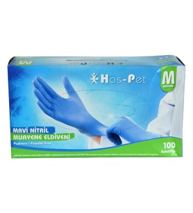 Has-Pet Pudrasız Mavi Nitril Eldiven Orta Boy (M) 100 Lü Paket