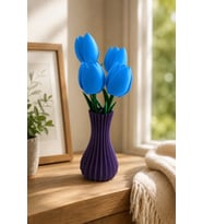 Vazolu 4'lü Solmayan Lale Buketi Dekoratif Obje, Mini Çiçek Süs, Masa Raf Komodin Dekoru, Hediye Ürünü Vazolu Lale Buketi