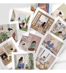 Kadın Günlük Yaşam Temalı 25’li Pul Sticker Seti Scrapbook & Journal Çıkartmaları, Polaroid (Çok Renkli)