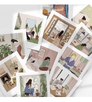 Kadın Günlük Yaşam Temalı 25’li Pul Sticker Seti Scrapbook & Journal Çıkartmaları, Polaroid (Çok Renkli)