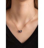 MistikKuvarsTaşlı Rose AltınKaplama  Kelebek Gümüş Kolye 925Ayar                 (Çok Renkli)