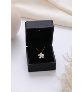 Işıklı Kolye Kutulu Gümüş Plumeria Çiçeği Kolye  925 Ayar Gümüş Kolye (Altın)
