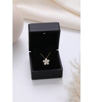 Işıklı Kolye Kutulu Gümüş Plumeria Çiçeği Kolye  925 Ayar Gümüş Kolye (Altın)