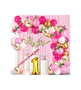 Beyaz Pembe Ve Gül Altın Konfeti Balon Garland Seti