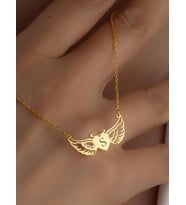 Kişiye Özel 925 Ayar Gümüş Zarif Minimal Melek Kanatlı Kalp Harf Kolye (Gold)