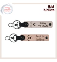 Evlilik Yıldönümüne Üç Hilal Temalı İsme Özel Anahtarlık Seti, Pudra-Yavru Ağzı