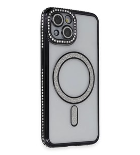Newface Apple iPhone 13 Kılıf Joke Simli Magneticsafe Kılıf - Siyah